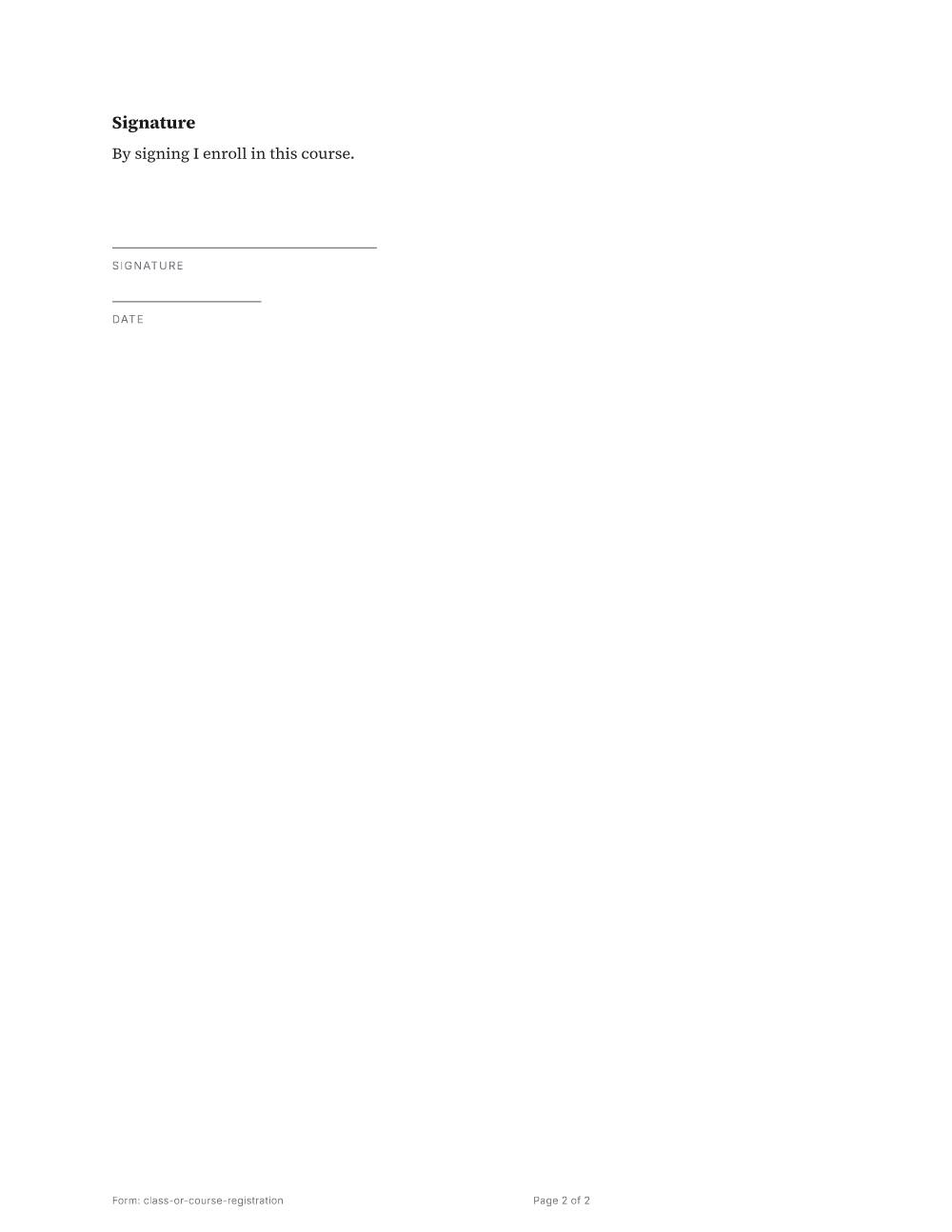 Page 2 of 2 of the Class or course registration template