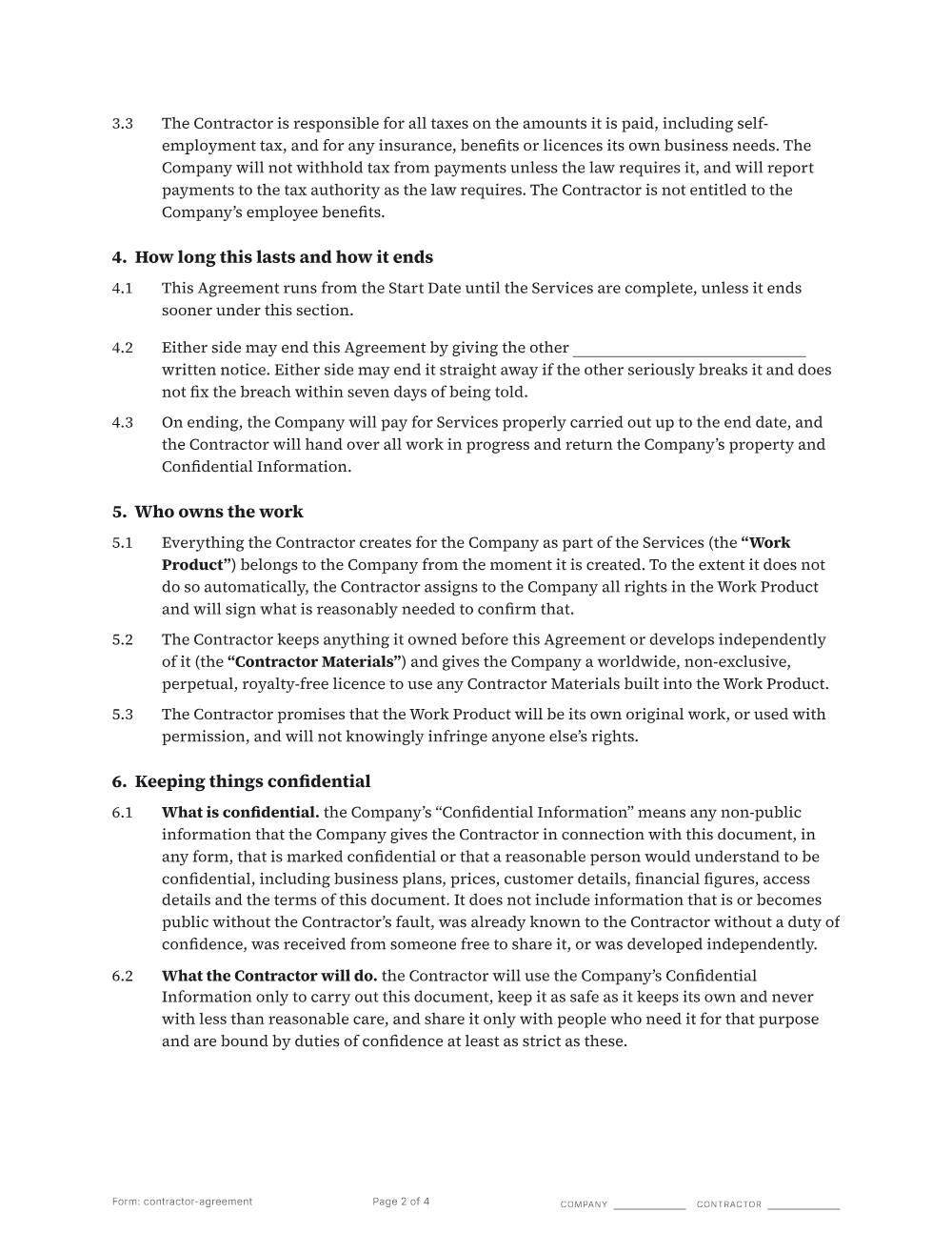 Page 2 of 4 of the Independent contractor agreement template