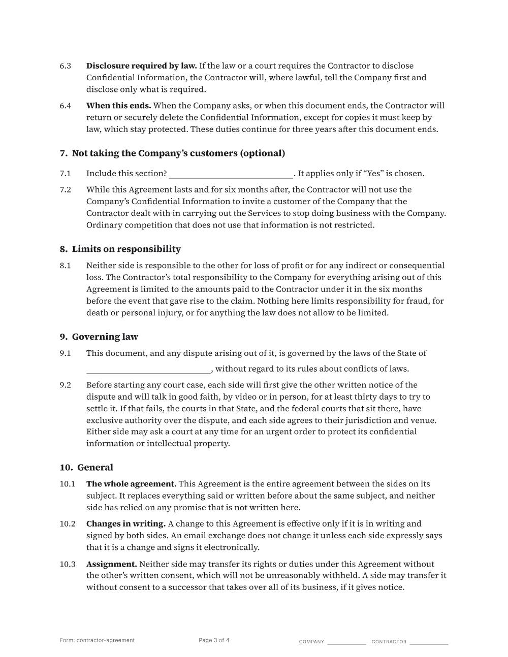 Page 3 of 4 of the Independent contractor agreement template