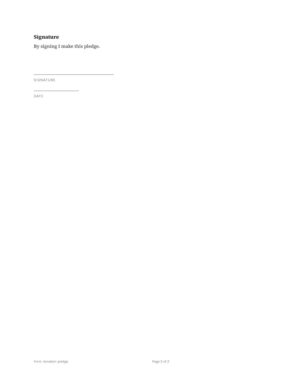 Page 2 of 2 of the Donation pledge template