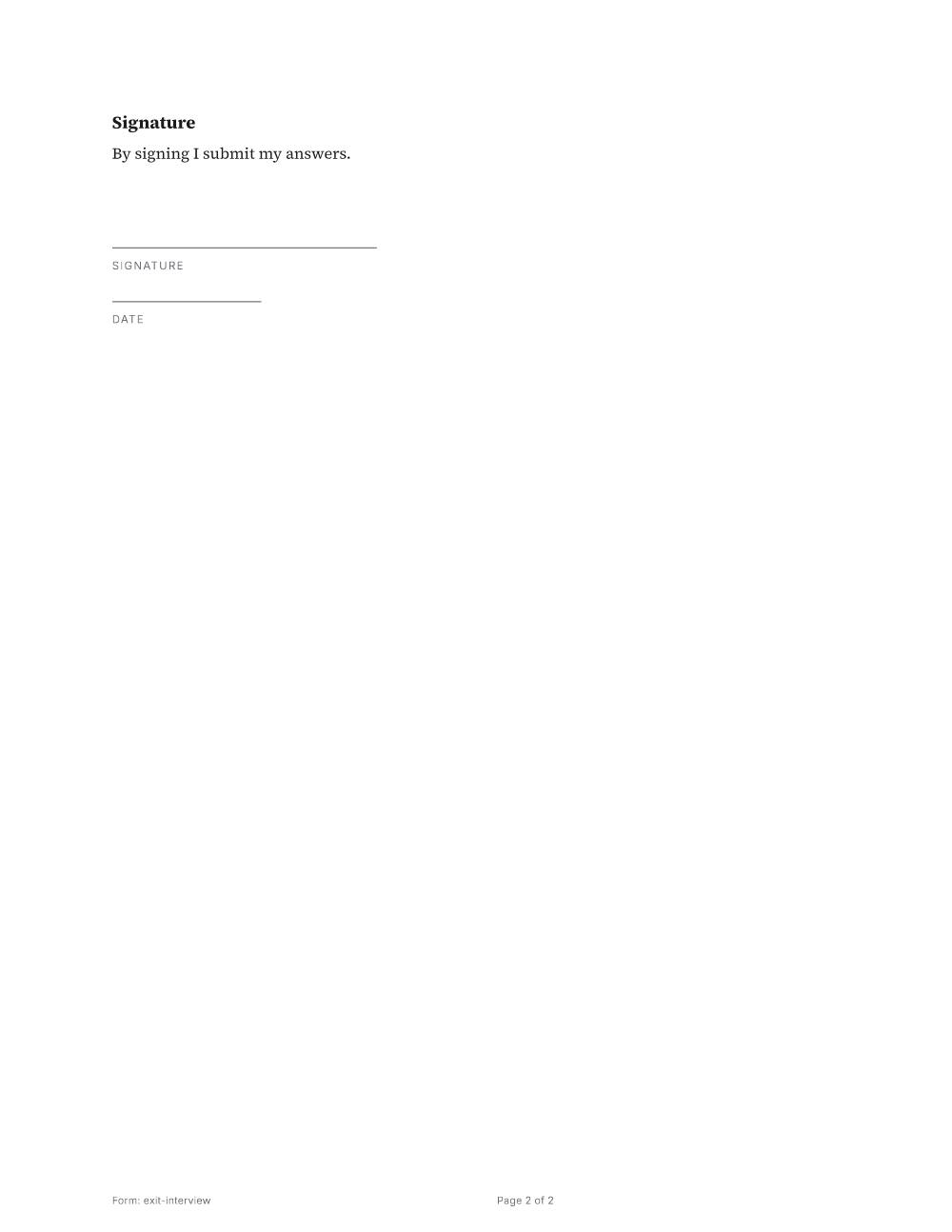 Page 2 of 2 of the Exit interview template