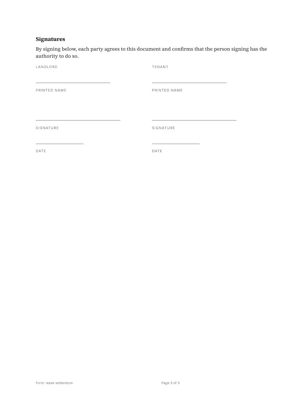Page 3 of 3 of the Lease addendum template