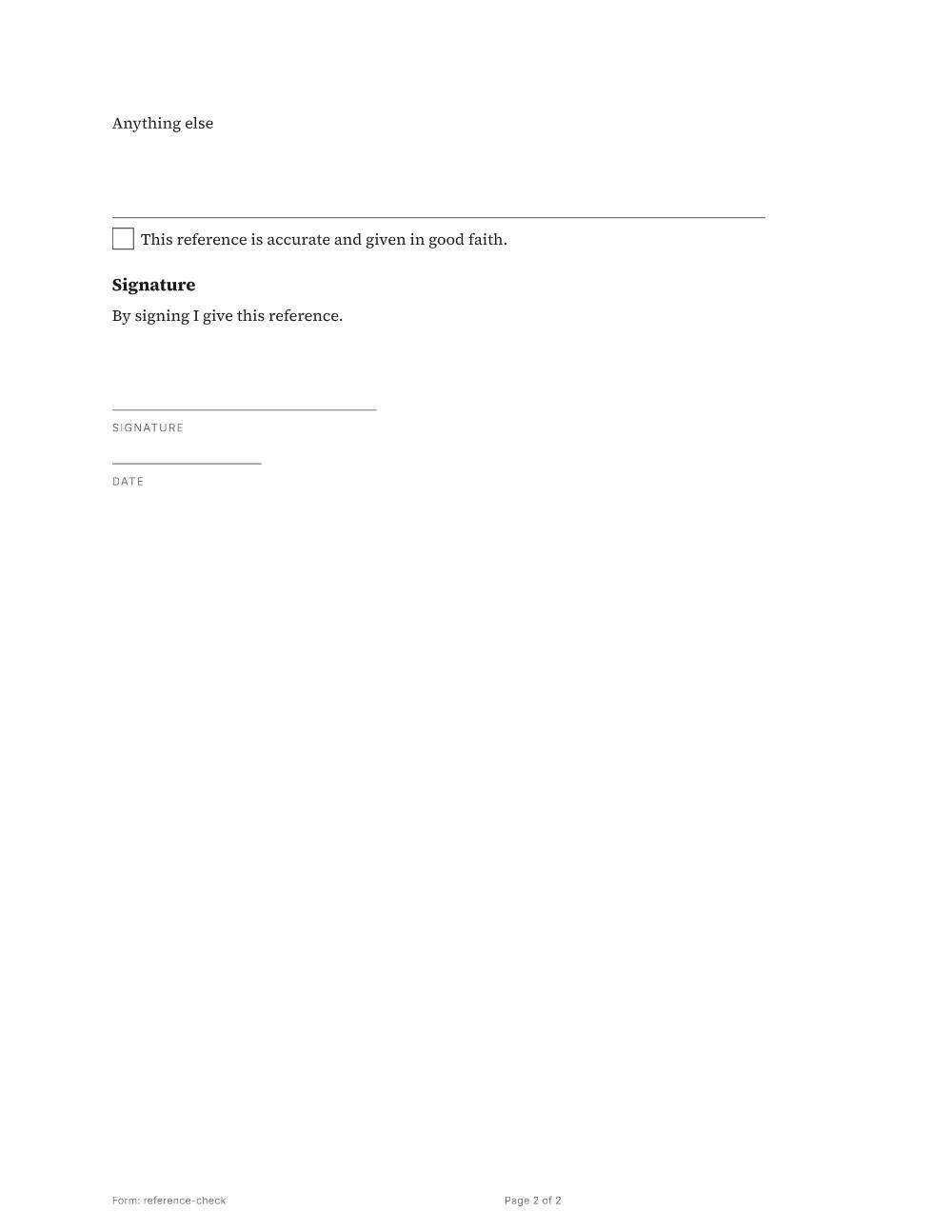 Page 2 of 2 of the Reference check template