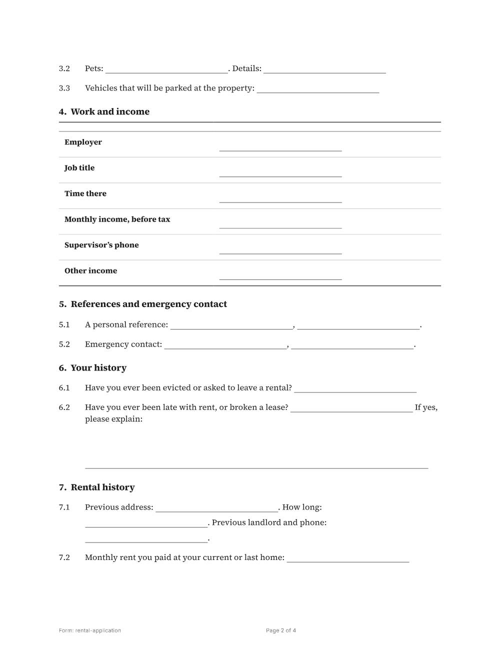 Page 2 of 4 of the Rental application template