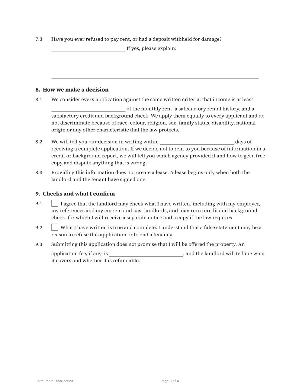 Page 3 of 4 of the Rental application template