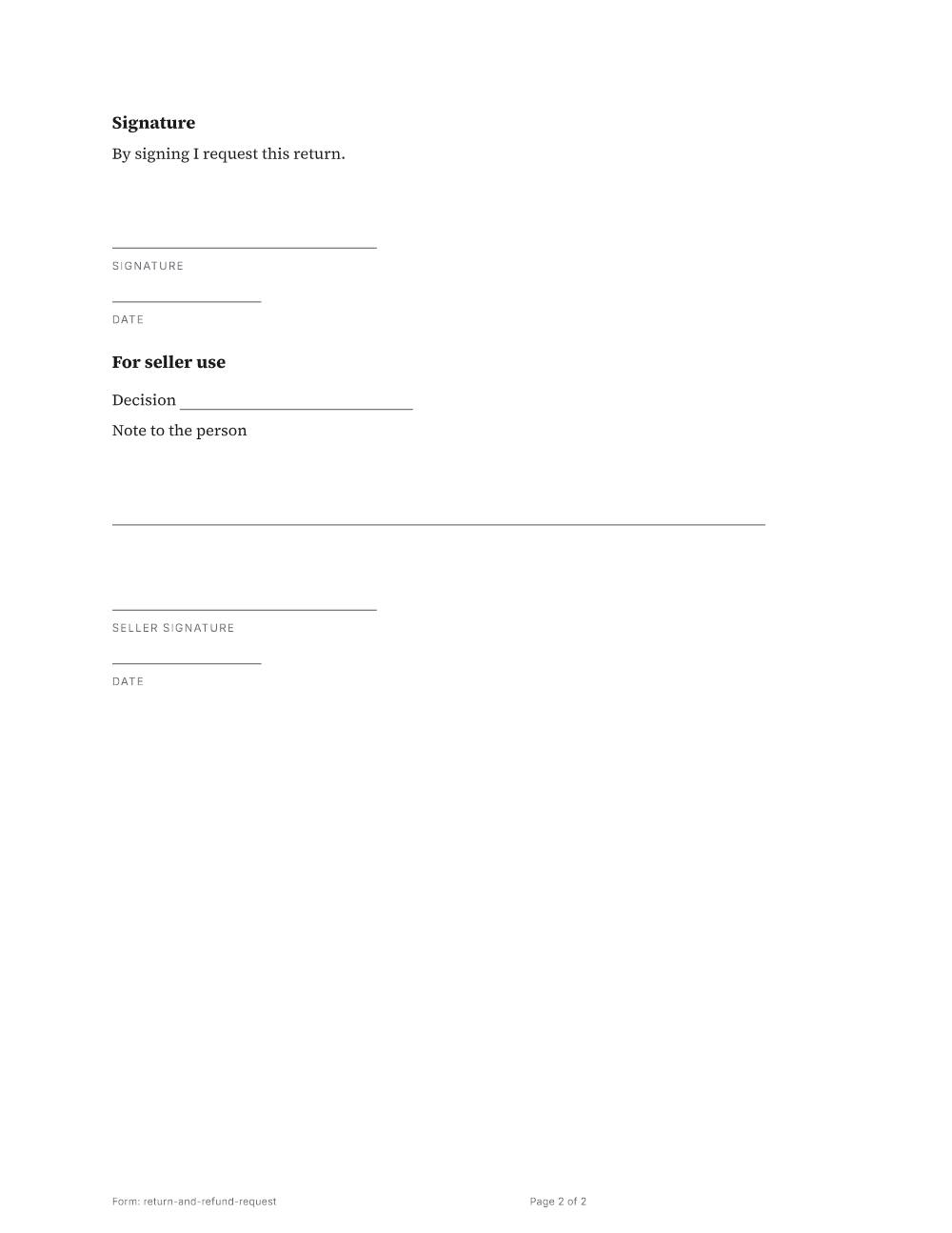 Page 2 of 2 of the Return and refund request template