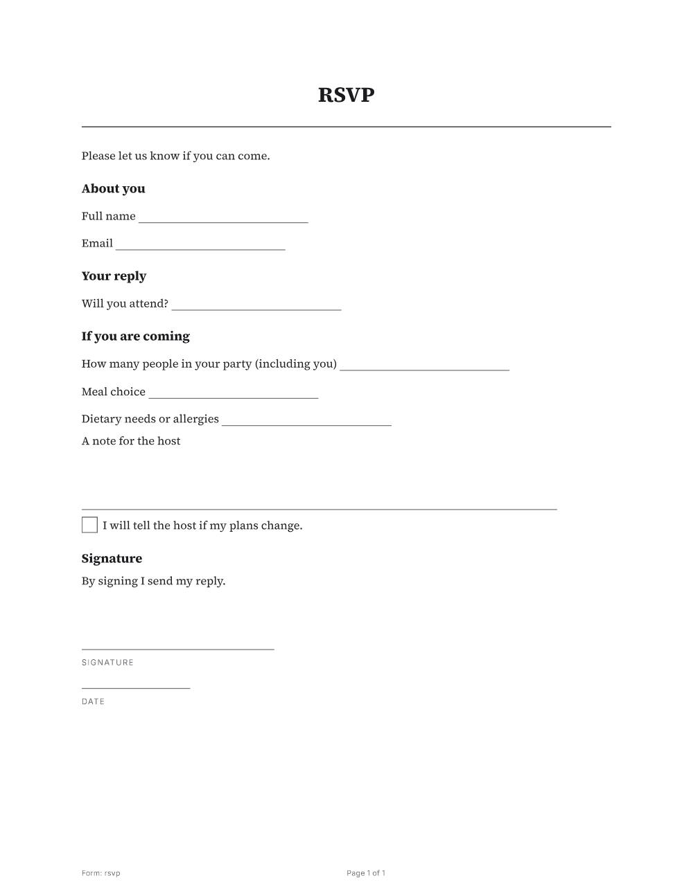 Page 1 of 1 of the RSVP template