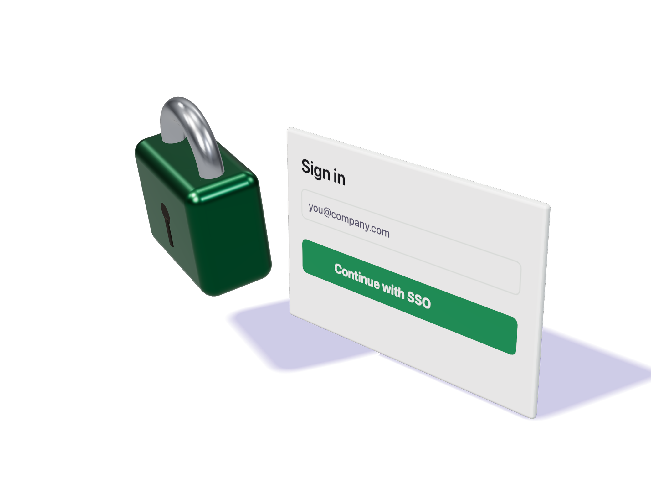 A padlock beside a sign-in card with a Continue with SSO button