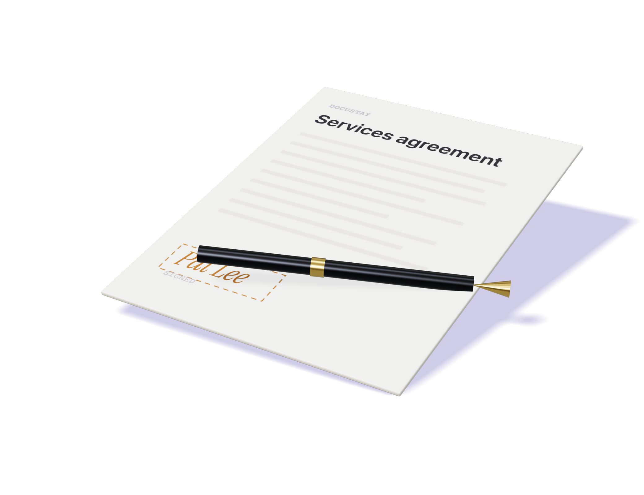 A pen lying on a signed document